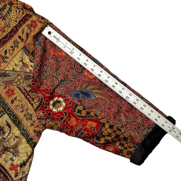 Vtg OK MIKE Multicolor Floral Beaded Jacket 3/4 Sleeve Pockets Lined Boho Cotton - Picture 4 of 8